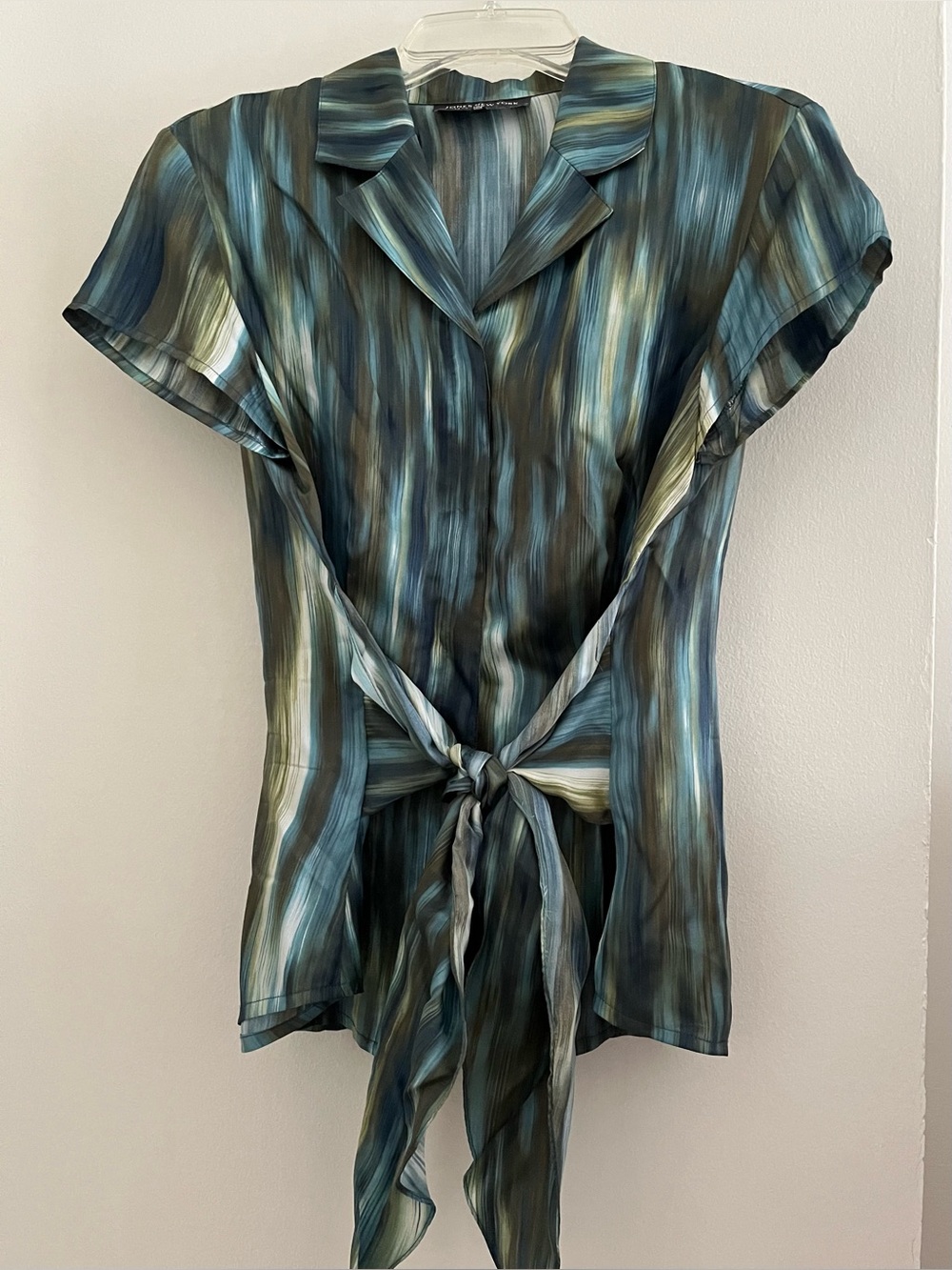 Jones New York Collection Silk Blend Blue Green Striped Blouse- Size 8